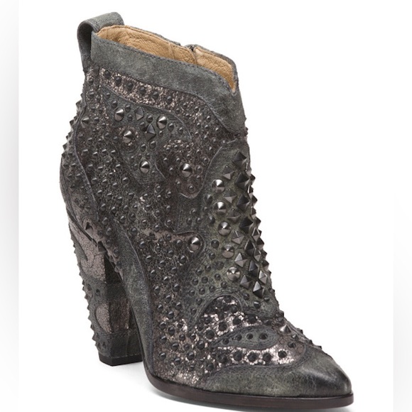 Frye Remy Deco Studded Short Ankle Bootie Anthracite Charcoal Gray - Picture 3 of 4